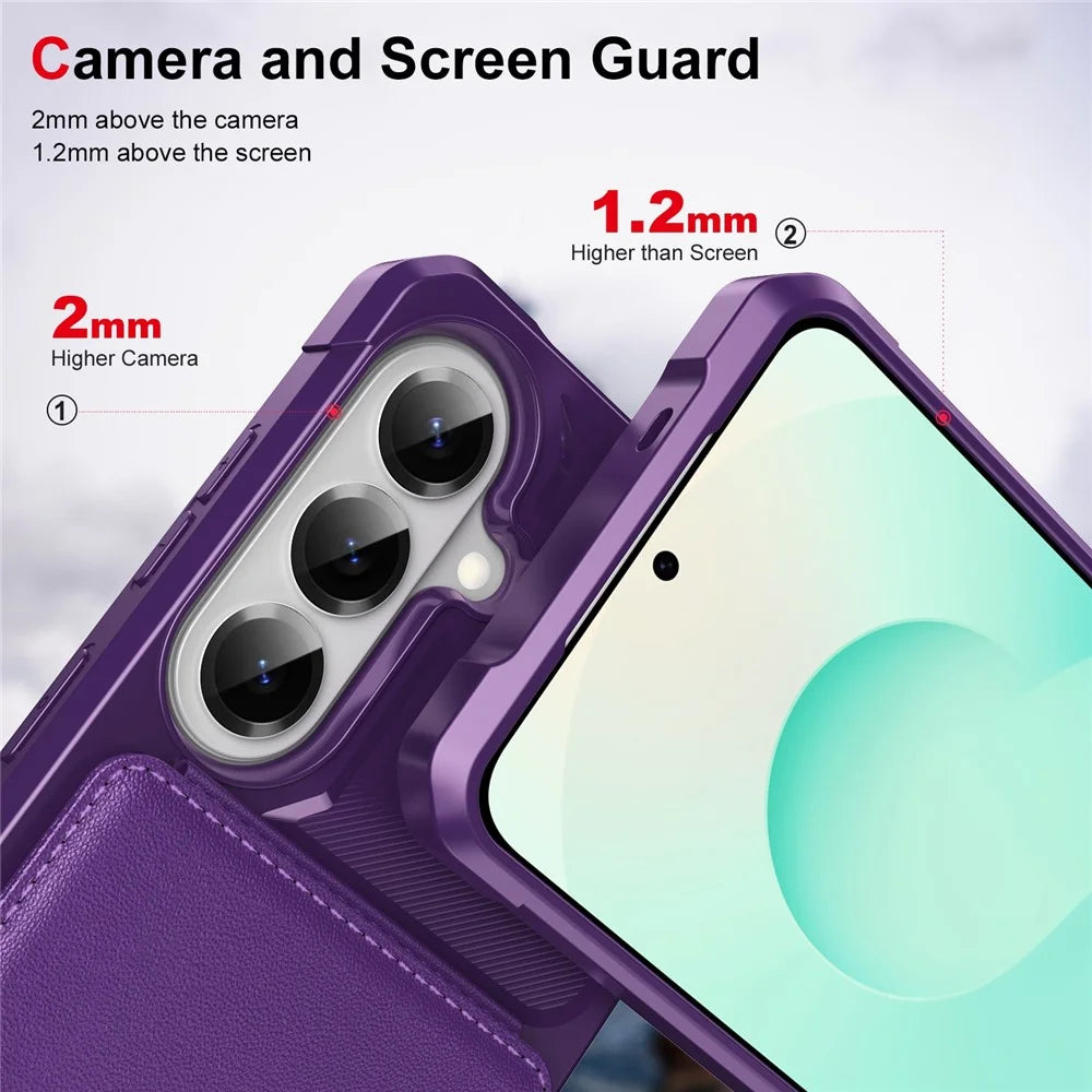 For Samsung Galaxy A57 5G Case with Card Slot Kickstand PU Leather + TPU Phone Cover - Purple - 5