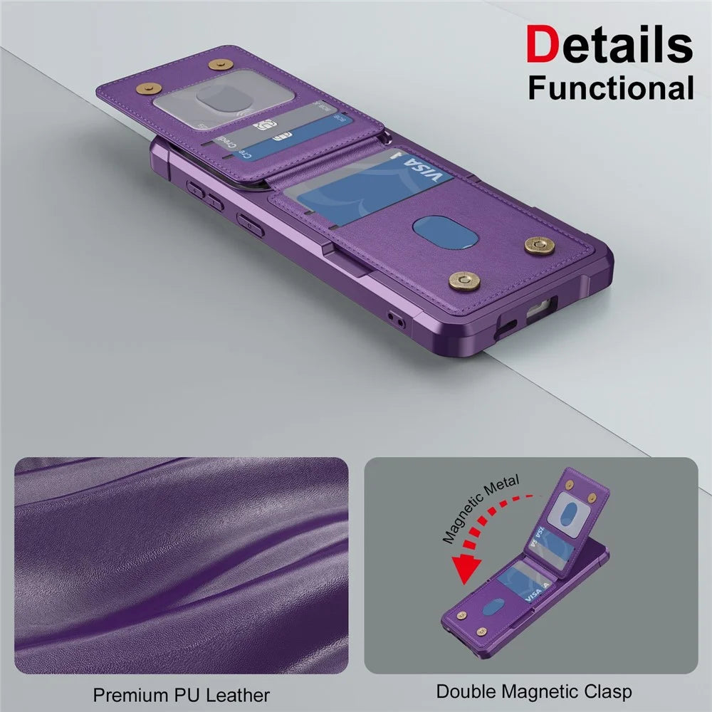 For Samsung Galaxy A57 5G Case with Card Slot Kickstand PU Leather + TPU Phone Cover - Purple - 7