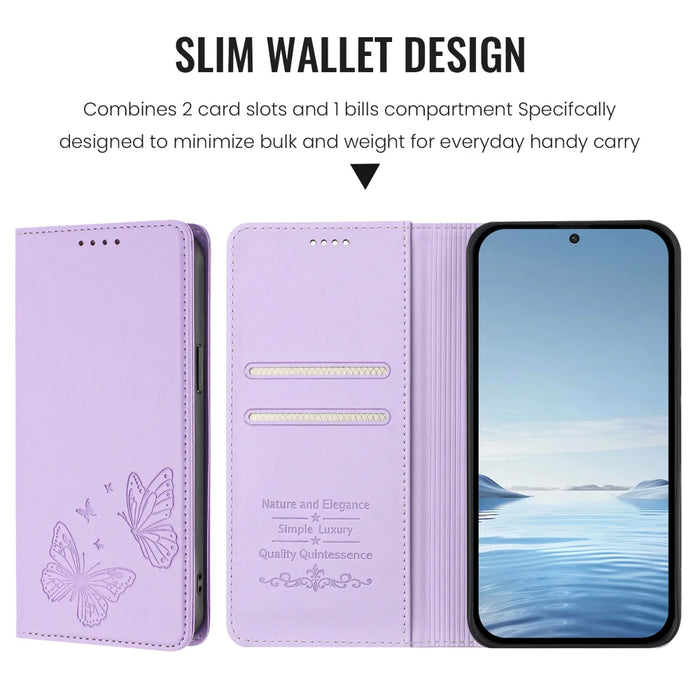 For Samsung Galaxy S24 / Galaxy S25 Wallet Case RFID Blocking Butterfly Imprinted Magnetic Flip Leather Cover - Light Purple - 7