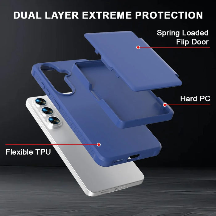 For Samsung Galaxy S26+ Case with Card Holder  /  Mirror  /  Kickstand TPU + PC Phone Back Cover - Dark Blue - 7