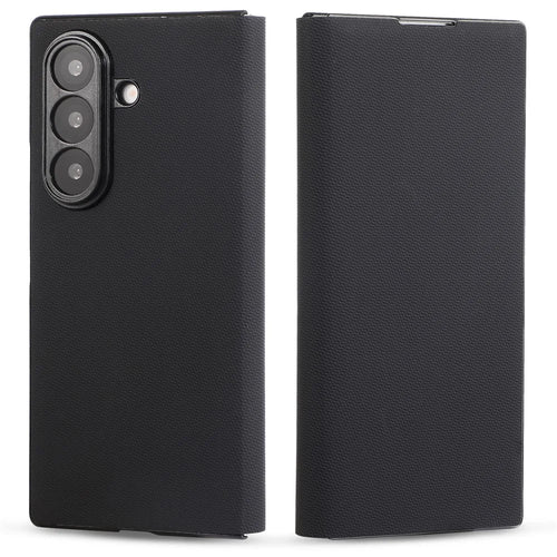 For Samsung Galaxy Z Fold7 5G Magnetic Phone Case PC + Technical Fabric Texture Wallet Flip Cover - Black - 1