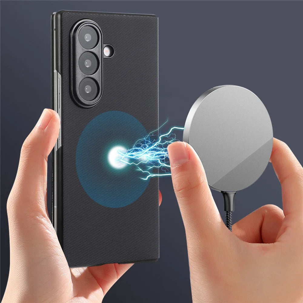 For Samsung Galaxy Z Fold7 5G Magnetic Phone Case PC + Technical Fabric Texture Wallet Flip Cover - Black - 2