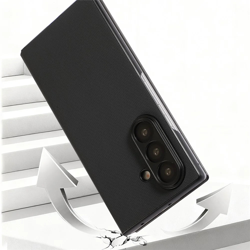 For Samsung Galaxy Z Fold7 5G Magnetic Phone Case PC + Technical Fabric Texture Wallet Flip Cover - Black - 3
