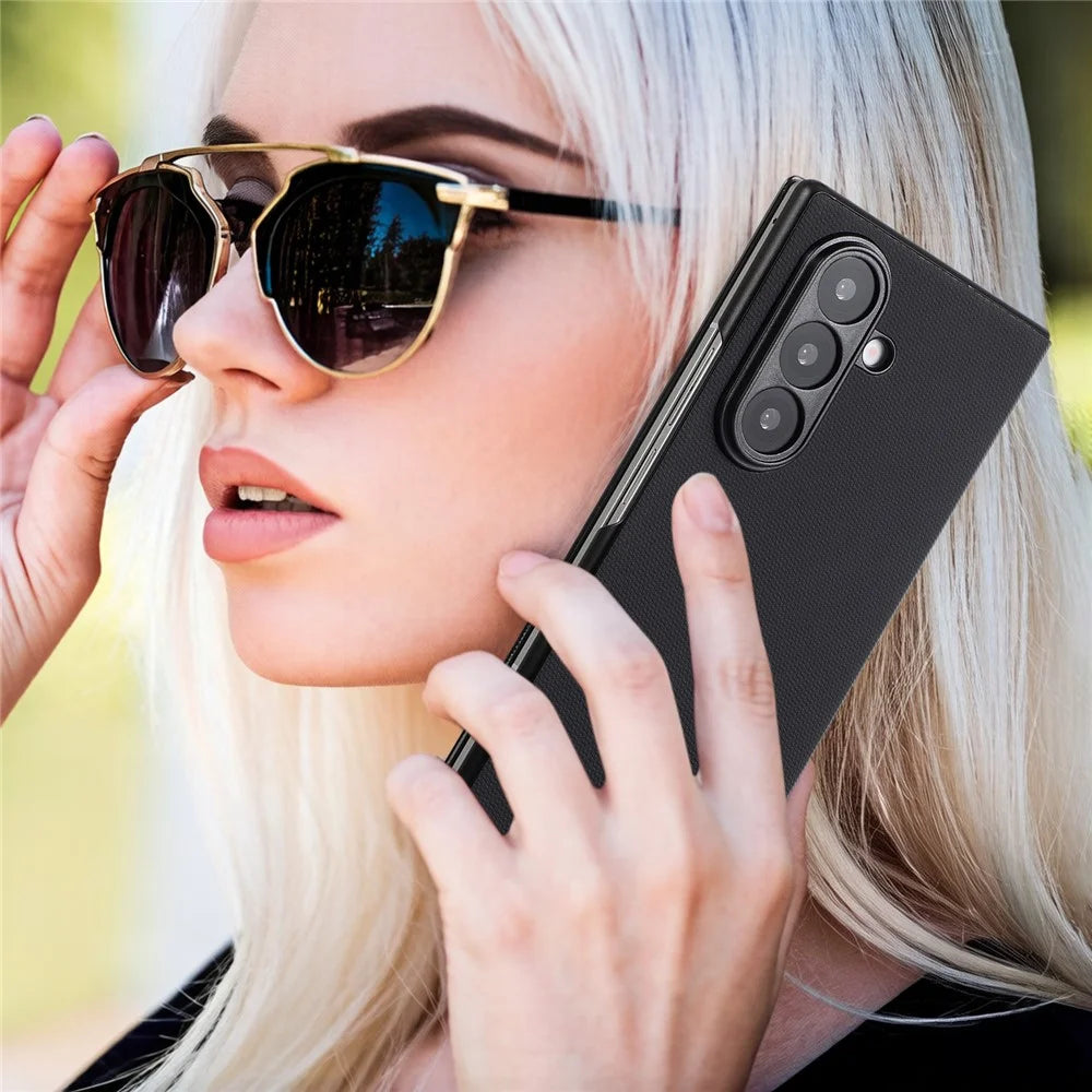 For Samsung Galaxy Z Fold7 5G Magnetic Phone Case PC + Technical Fabric Texture Wallet Flip Cover - Black - 4