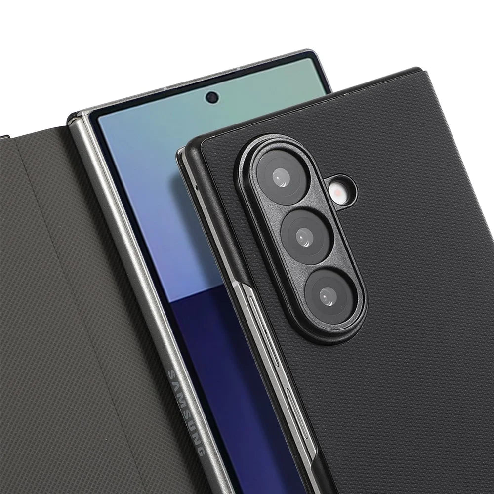 For Samsung Galaxy Z Fold7 5G Magnetic Phone Case PC + Technical Fabric Texture Wallet Flip Cover - Black - 5