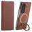 For Samsung Galaxy Z Fold7 5G Magnetic Case with 360° Rotating Ring Kickstand PC + Technical Fabric Cover - Brown - 1