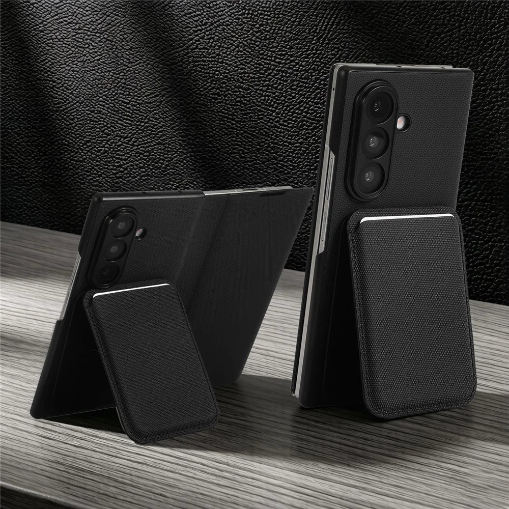For Samsung Galaxy Z Fold7 5G Magnetic Case with Detachable Card Holder Kickstand PC Tech Fabric Flip Cover - Sapphire - 6