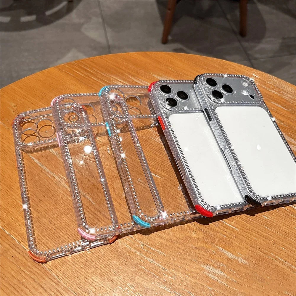For iPhone 18 Pro Max / 17 Pro Max Clear Phone Case with Crystal Rhinestone Decor Transparent PC TPU Shockproof Cover - Black - 7