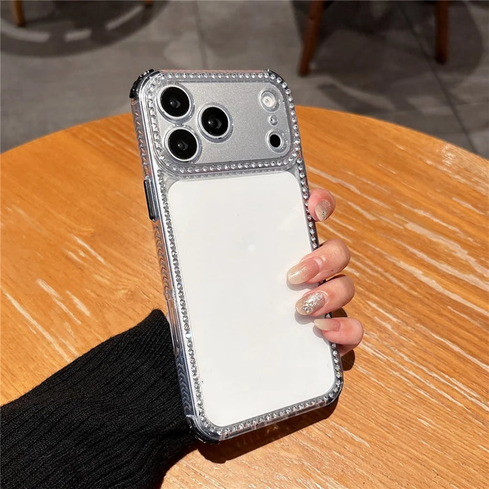 For iPhone 18 Pro Max / 17 Pro Max Clear Phone Case with 70-140cm Long Strap Rhinestone Decor PC TPU Shockproof Cover - Black - 3