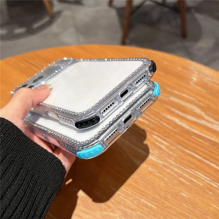 For iPhone 18 Pro Max / 17 Pro Max Clear Phone Case with 70-140cm Long Strap Rhinestone Decor PC TPU Shockproof Cover - Black - 7
