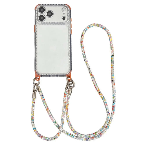 For iPhone 18 Pro Max / 17 Pro Max Clear Phone Case with 70-140cm Colorful Chain Strap Rhinestone Decor PC TPU Shockproof Cover - Orange - 1