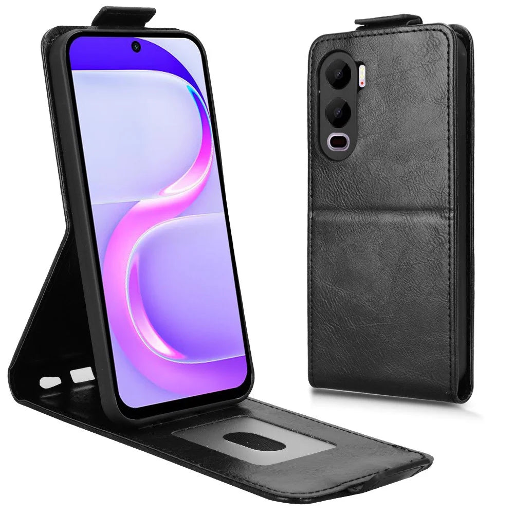 For itel City 200 Stand Case Magnetic Clasp Vertical Flip Leather Phone Cover with Card Holder - Black - 1