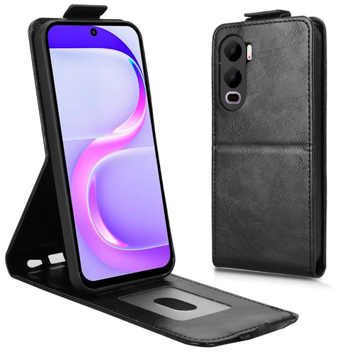 For itel City 200 Stand Case Magnetic Clasp Vertical Flip Leather Phone Cover with Card Holder - Black - 1