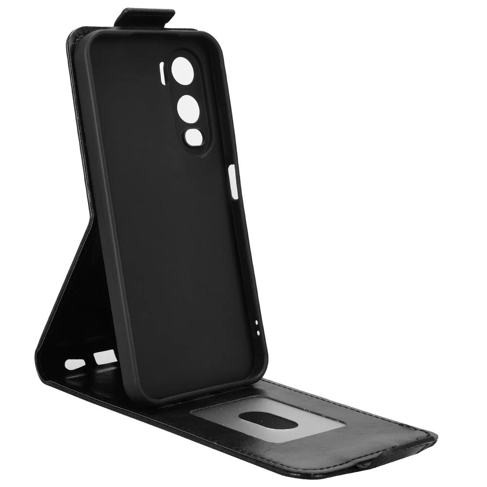 For itel City 200 Stand Case Magnetic Clasp Vertical Flip Leather Phone Cover with Card Holder - Black - 2