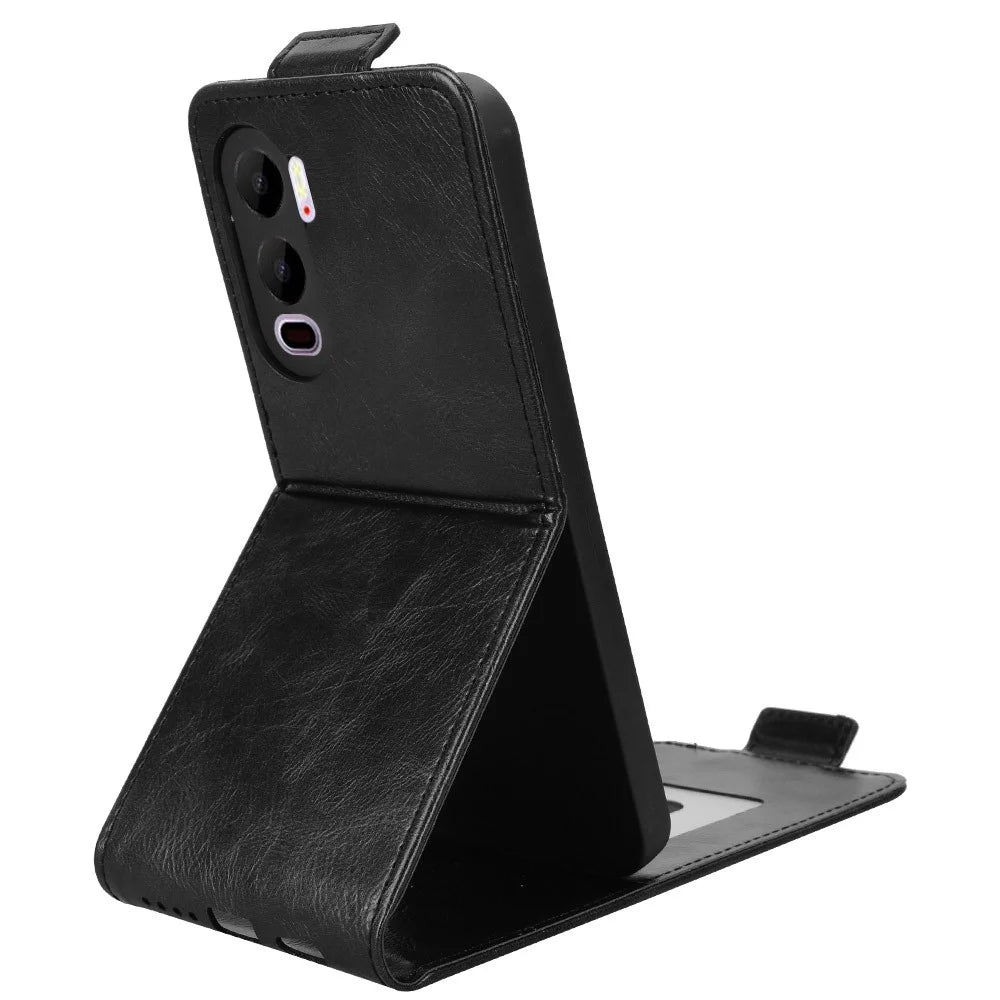 For itel City 200 Stand Case Magnetic Clasp Vertical Flip Leather Phone Cover with Card Holder - Black - 3