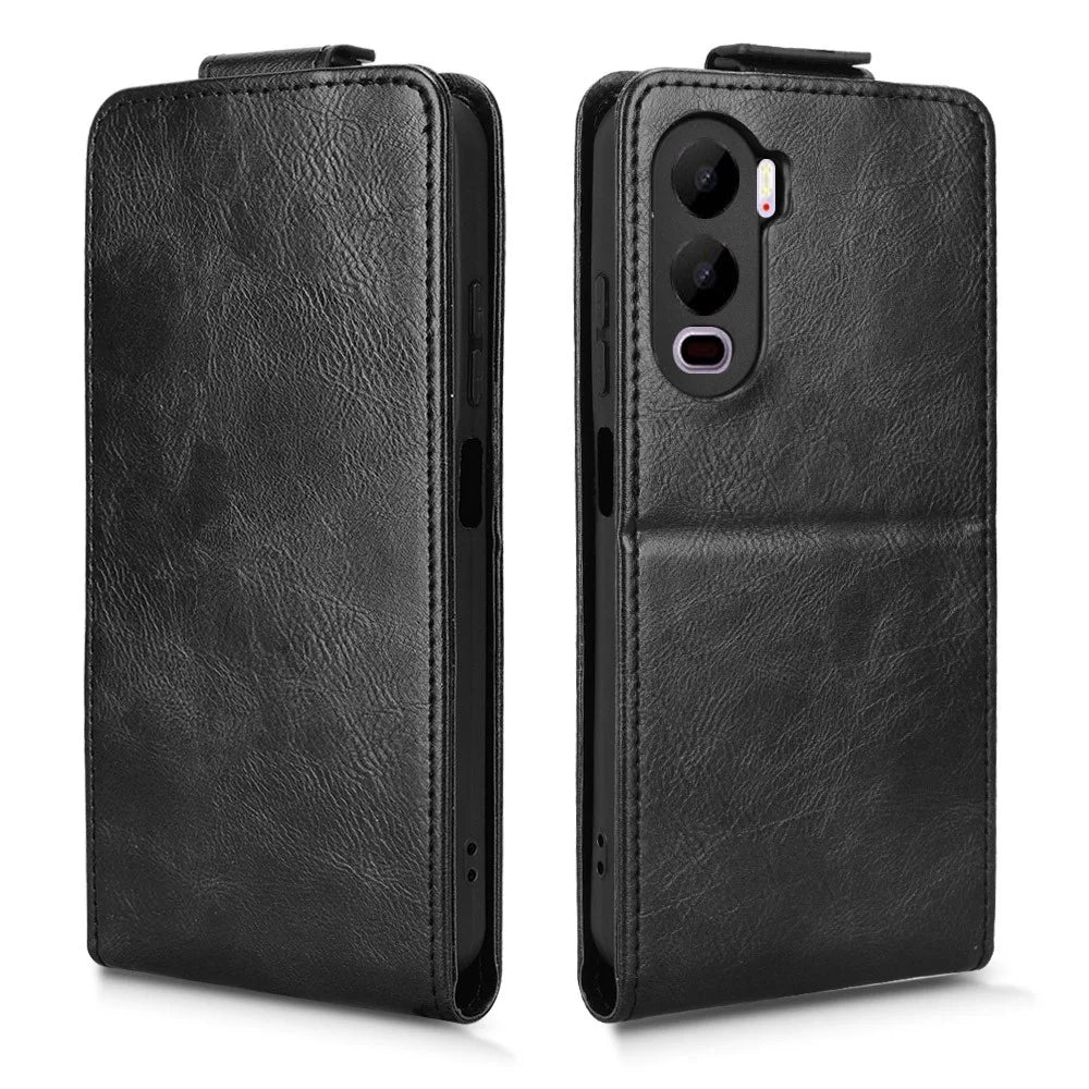For itel City 200 Stand Case Magnetic Clasp Vertical Flip Leather Phone Cover with Card Holder - Black - 5