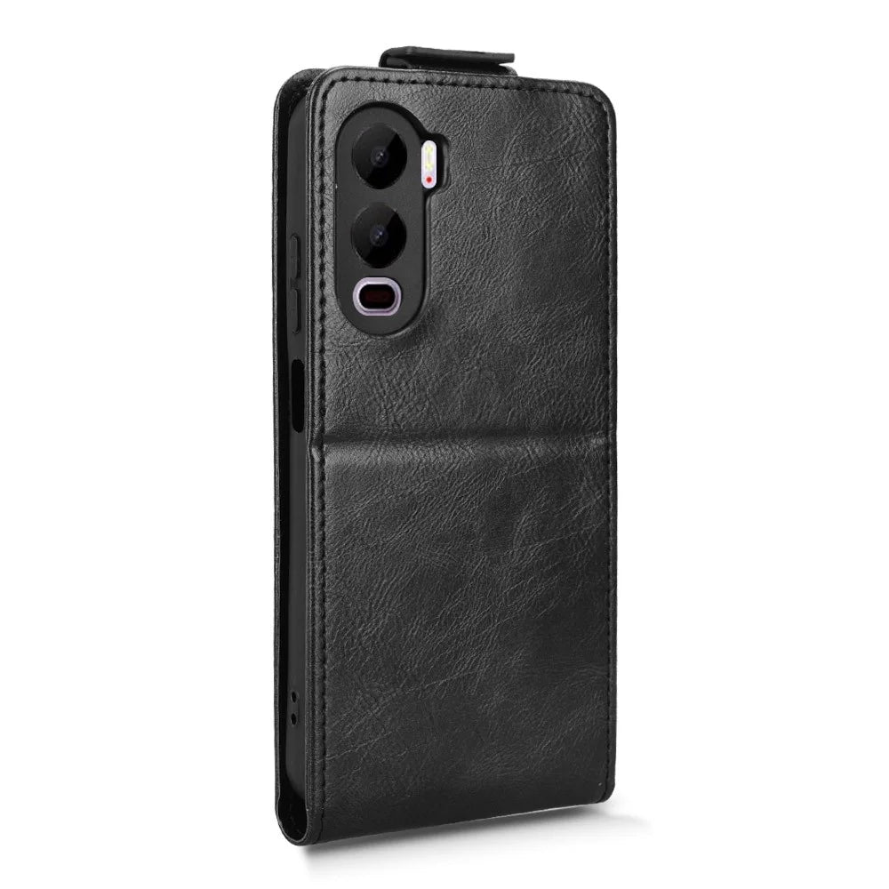 For itel City 200 Stand Case Magnetic Clasp Vertical Flip Leather Phone Cover with Card Holder - Black - 7