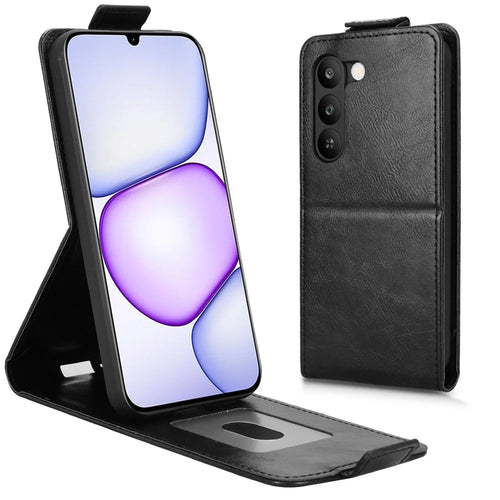 Stand Case For Realme P4 Lite 5G  /  C83 5G Magnetic Clasp Vertical Flip Leather Phone Cover with Card Holder - Black - 1