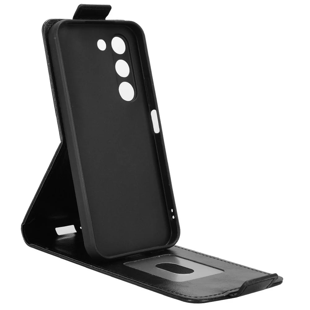 Stand Case For Realme P4 Lite 5G  /  C83 5G Magnetic Clasp Vertical Flip Leather Phone Cover with Card Holder - Black - 2