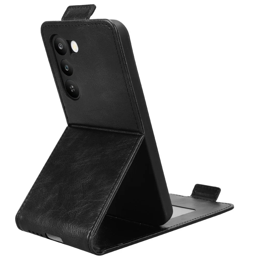 Stand Case For Realme P4 Lite 5G  /  C83 5G Magnetic Clasp Vertical Flip Leather Phone Cover with Card Holder - Black - 3