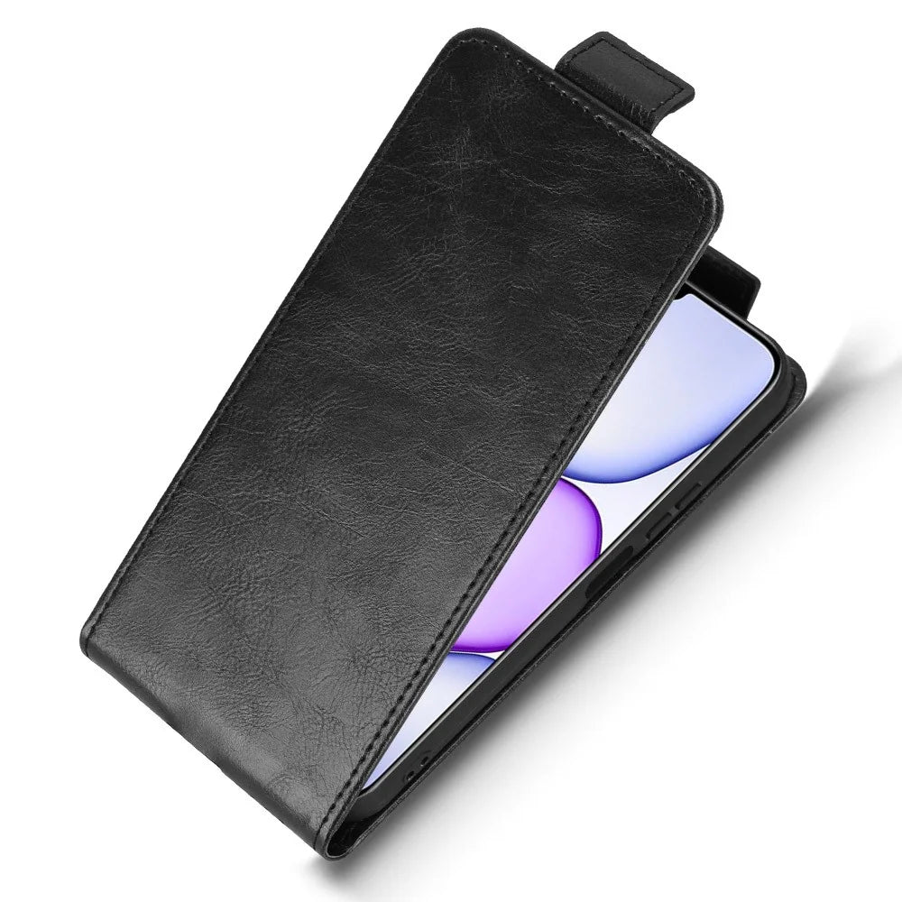 Stand Case For Realme P4 Lite 5G  /  C83 5G Magnetic Clasp Vertical Flip Leather Phone Cover with Card Holder - Black - 4