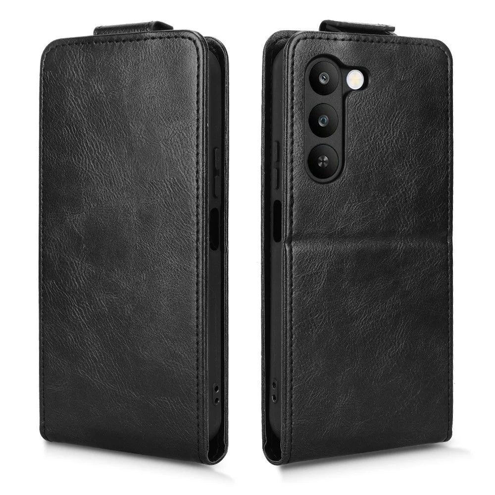 Stand Case For Realme P4 Lite 5G  /  C83 5G Magnetic Clasp Vertical Flip Leather Phone Cover with Card Holder - Black - 5