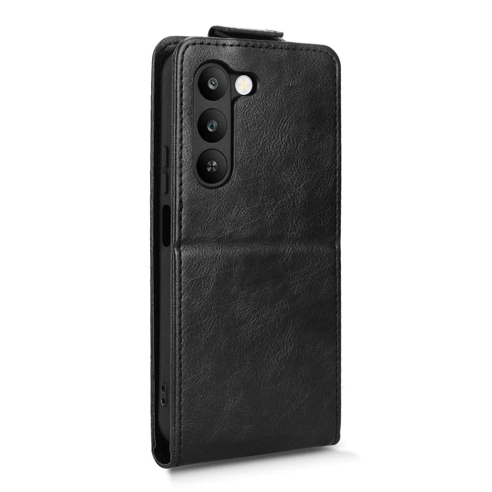 Stand Case For Realme P4 Lite 5G  /  C83 5G Magnetic Clasp Vertical Flip Leather Phone Cover with Card Holder - Black - 7