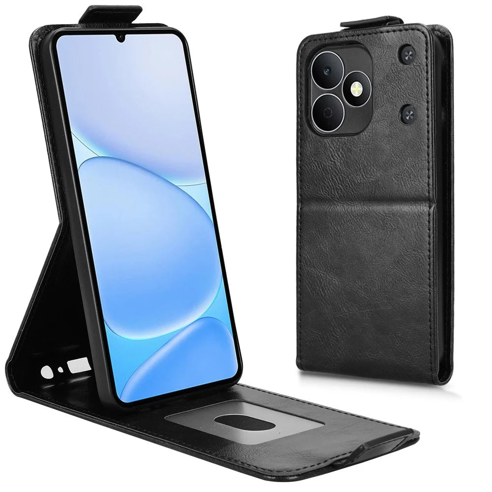 For Realme Note 80 4G Stand Case Magnetic Clasp Vertical Flip Leather Phone Cover with Card Holder - Black - 1