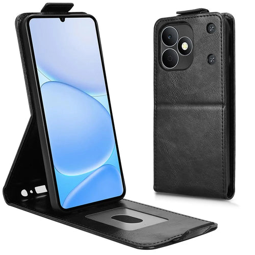 For Realme Note 80 4G Stand Case Magnetic Clasp Vertical Flip Leather Phone Cover with Card Holder - Black - 1