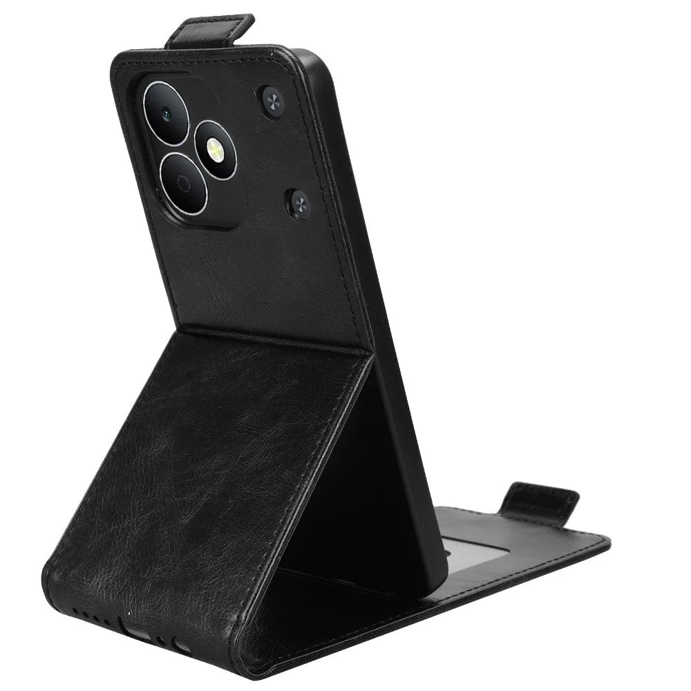 For Realme Note 80 4G Stand Case Magnetic Clasp Vertical Flip Leather Phone Cover with Card Holder - Black - 3