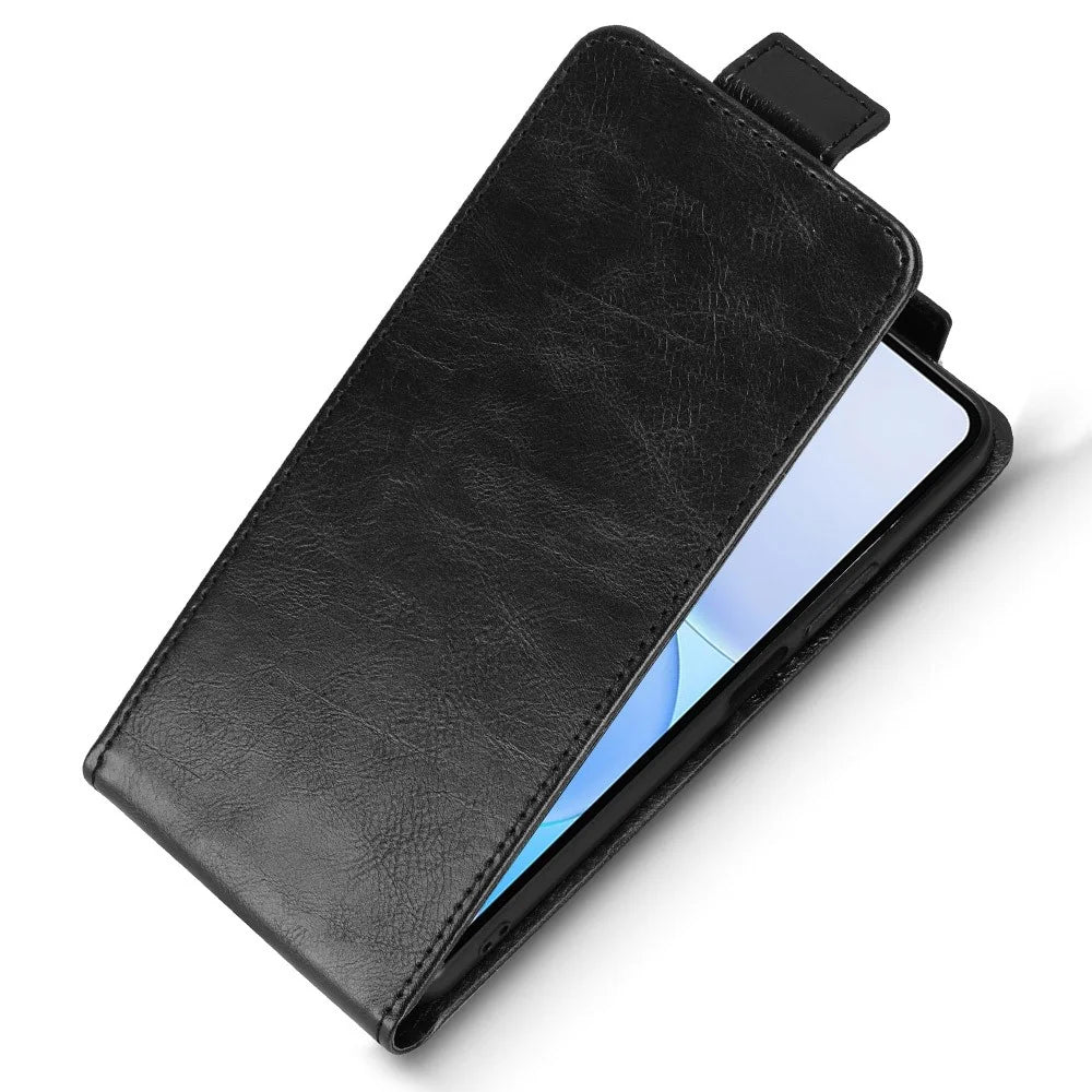 For Realme Note 80 4G Stand Case Magnetic Clasp Vertical Flip Leather Phone Cover with Card Holder - Black - 4