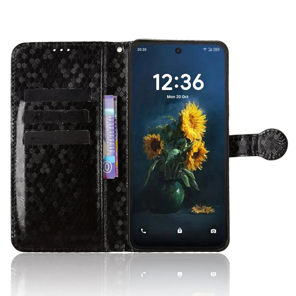 For TCL NxtPaper 70 Pro 5G Wallet Case Dot Pattern Imprint PU Leather Phone Cover with Wrist Strap - Black - 3
