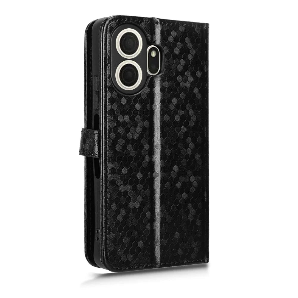 For TCL NxtPaper 70 Pro 5G Wallet Case Dot Pattern Imprint PU Leather Phone Cover with Wrist Strap - Black - 6