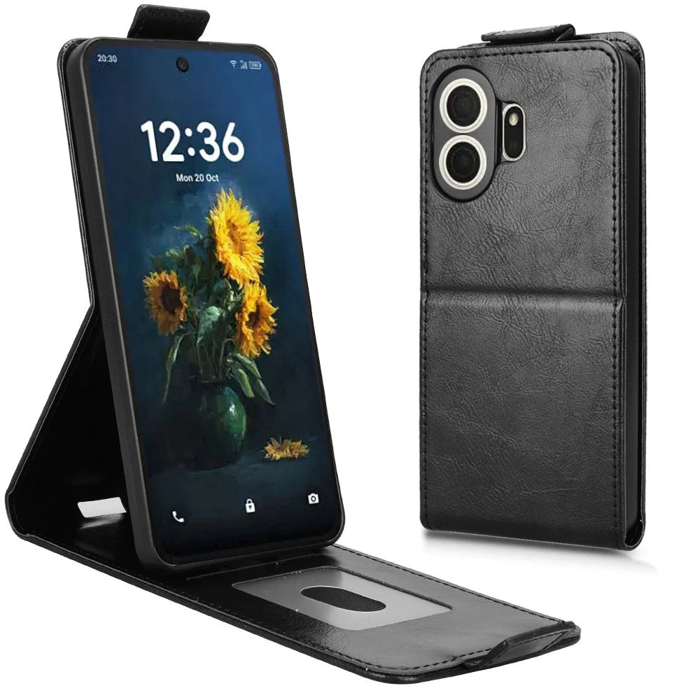 For TCL NxtPaper 70 Pro 5G Stand Case Magnetic Clasp Vertical Flip Leather Phone Cover with Card Holder - Black - 1