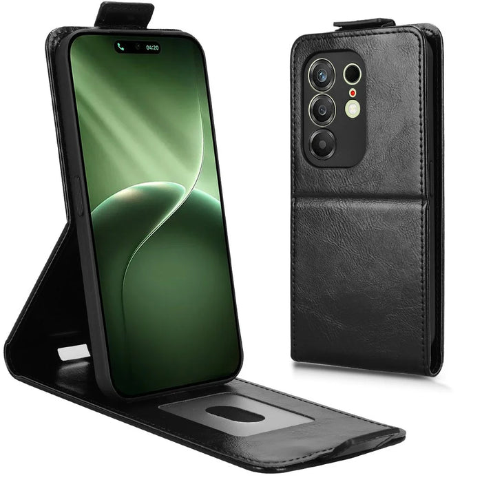For TECNO Camon 50 4G Stand Case Magnetic Clasp Vertical Flip Leather Phone Cover with Card Holder - Black - 1