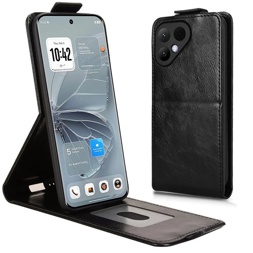 For TECNO Pova Curve 2 5G Stand Case Magnetic Clasp Vertical Flip Leather Phone Cover with Card Holder - Black - 1