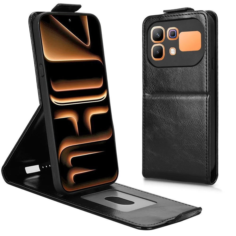 Stand Case For Infinix Note 60 5G  /  60 Pro 5G Magnetic Clasp Vertical Flip Leather Phone Cover with Card Holder - Black - 1