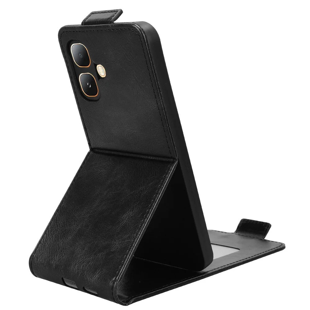 For Infinix Smart 20 4G Stand Case Magnetic Clasp Vertical Flip Leather Phone Cover with Card Holder - Black - 3