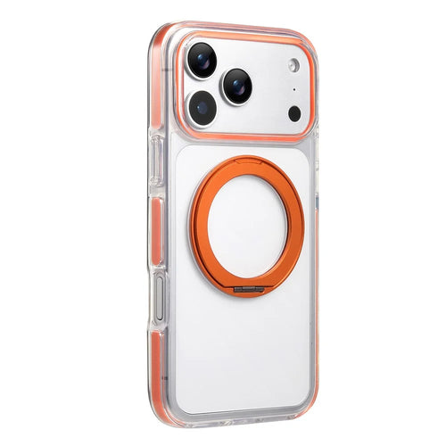 For iPhone 17 Pro Max Magnetic Phone Case with 360° Rotating Ring Kickstand PC TPU Hybrid Shockproof Cover - Orange - 1