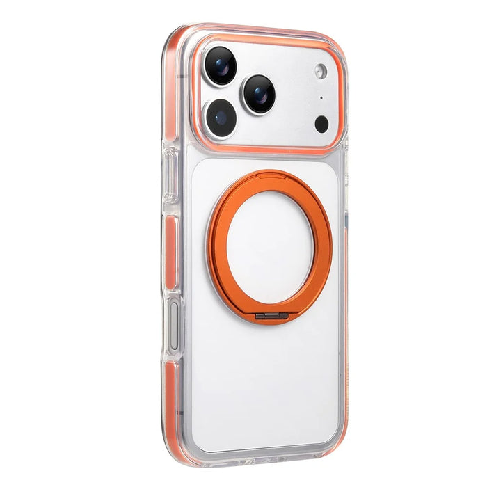 For iPhone 17 Pro Max Magnetic Phone Case with 360° Rotating Ring Kickstand PC TPU Hybrid Shockproof Cover - Orange - 1