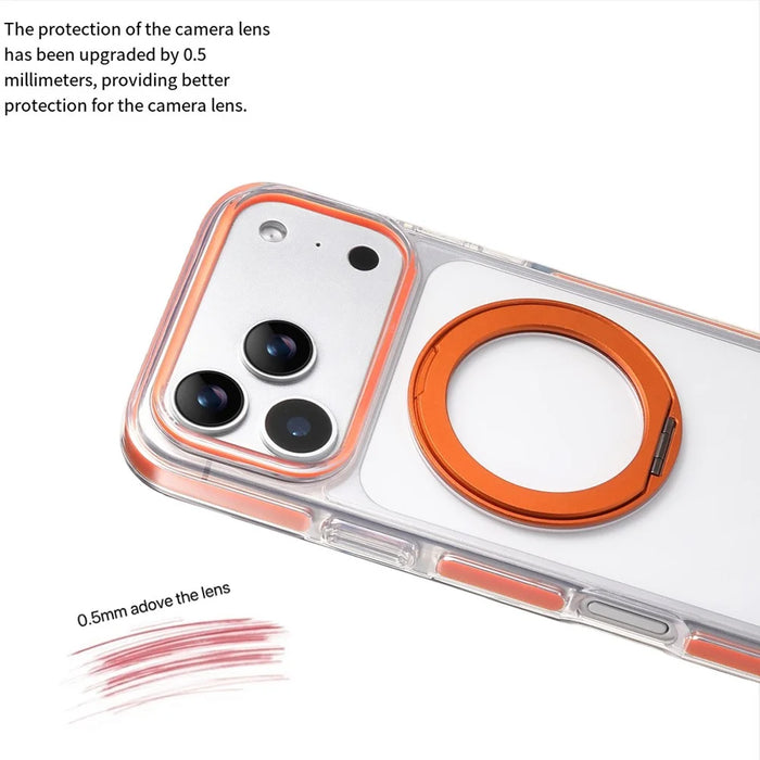 For iPhone 17 Pro Max Magnetic Phone Case with 360° Rotating Ring Kickstand PC TPU Hybrid Shockproof Cover - Orange - 3