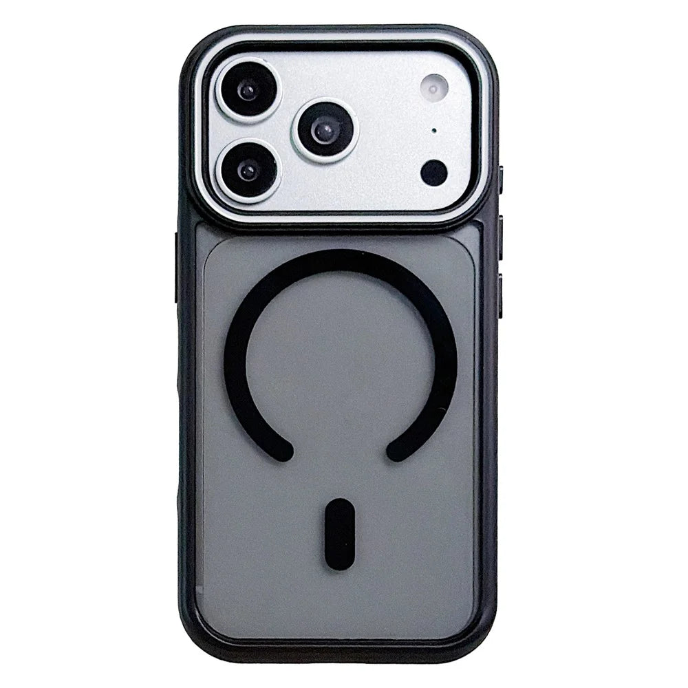 For iPhone 17 Pro Case Compatible with MagSafe Lens Frame Stripe PC + TPU Phone Cover - Black - 1