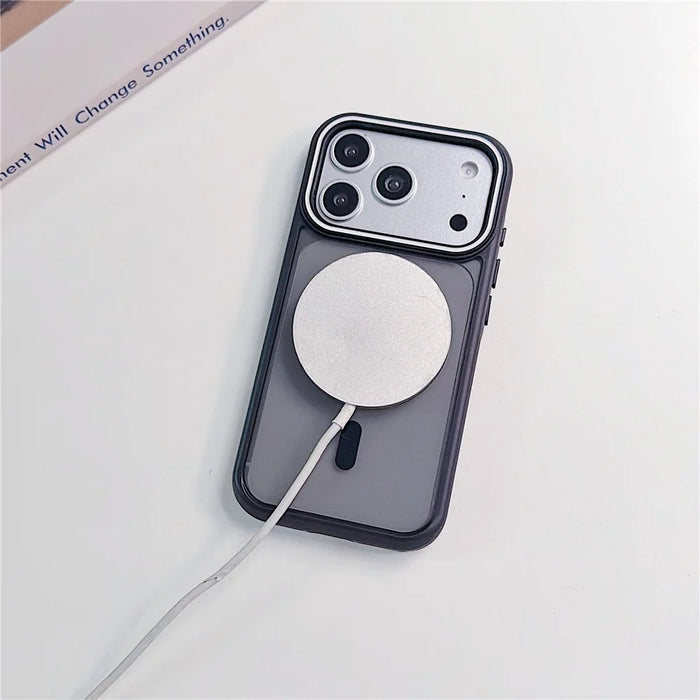 For iPhone 17 Pro Case Compatible with MagSafe Lens Frame Stripe PC + TPU Phone Cover - Black - 3