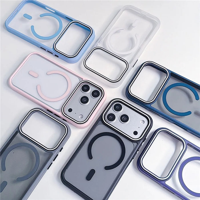 For iPhone 17 Pro Case Compatible with MagSafe Lens Frame Stripe PC + TPU Phone Cover - Black - 4