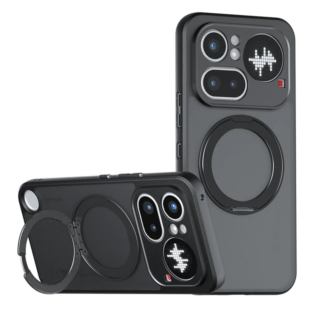 For Nothing Phone (4a) Pro Matte Skin-touch Magnetic Case 360° Rotating Kickstand Shockproof TPU + PC Phone Cover - Transparent Black - 1