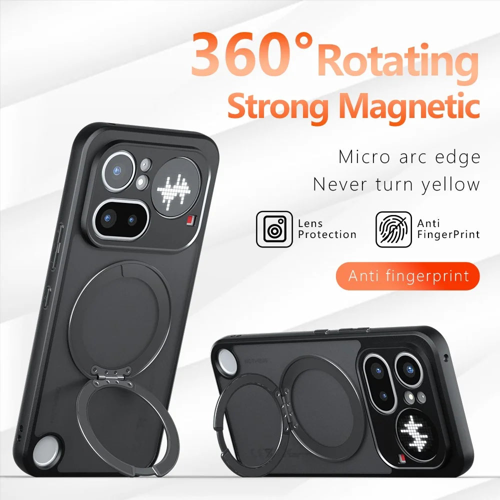 For Nothing Phone (4a) Pro Matte Skin-touch Magnetic Case 360° Rotating Kickstand Shockproof TPU + PC Phone Cover - Transparent Black - 2