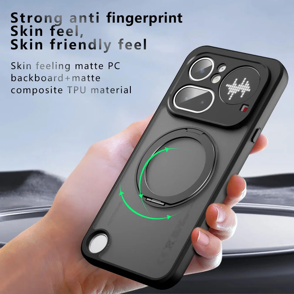 For Nothing Phone (4a) Pro Matte Skin-touch Magnetic Case 360° Rotating Kickstand Shockproof TPU + PC Phone Cover - Transparent Black - 7
