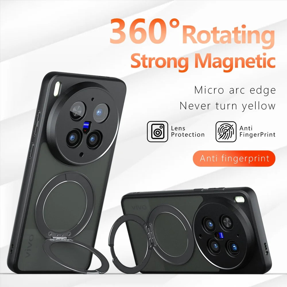For vivo X300 Ultra 5G Matte Skin-touch Magnetic Case 360° Rotating Kickstand Shockproof TPU + PC Phone Cover - Transparent Black - 3