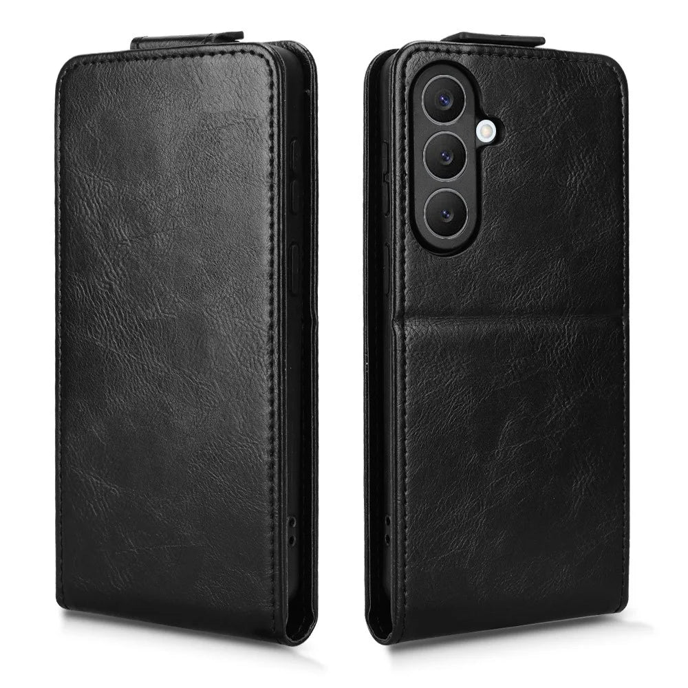 For Samsung Galaxy S26+ Stand Case Magnetic Clasp Vertical Flip Leather Phone Cover with Card Holder - Black - 5