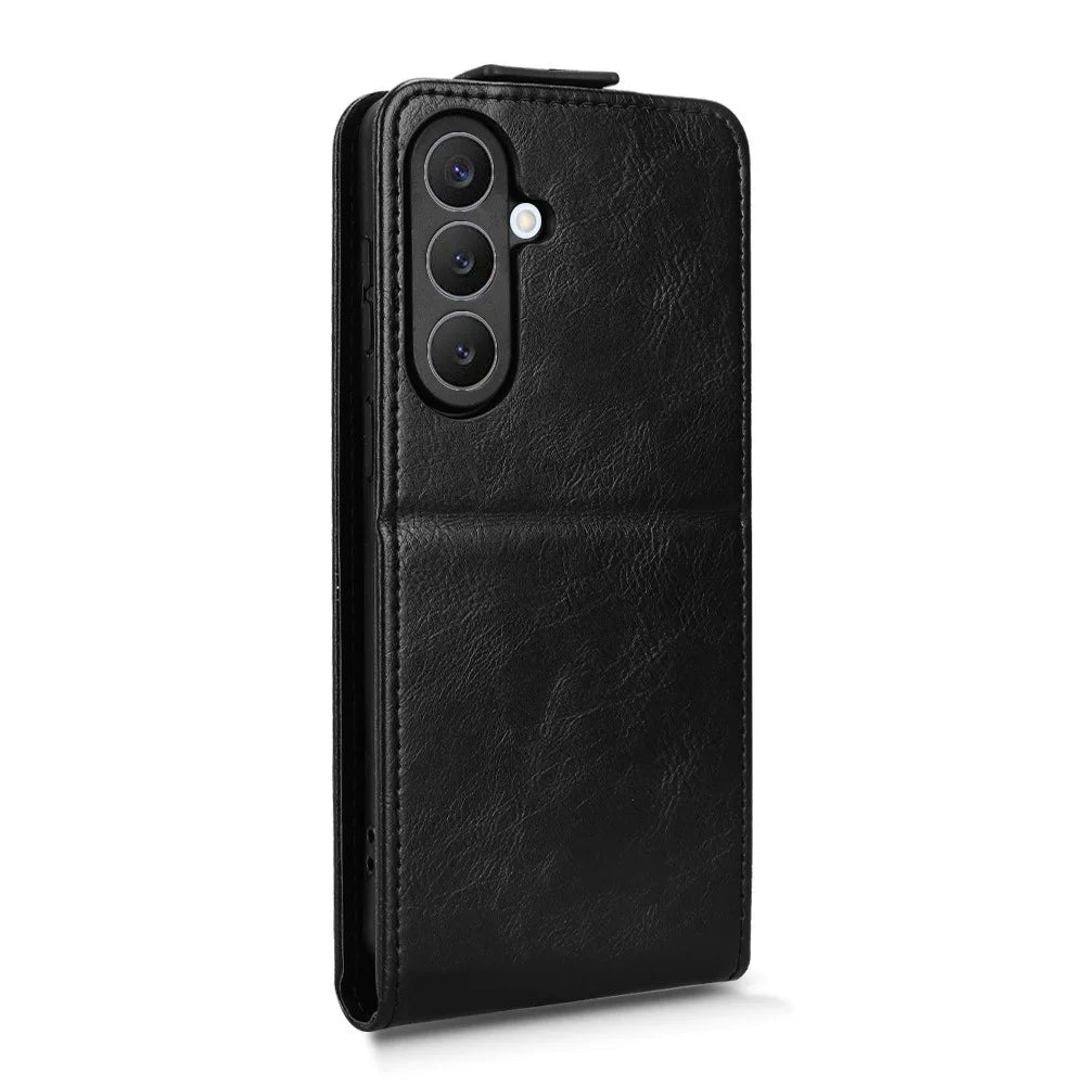 For Samsung Galaxy S26+ Stand Case Magnetic Clasp Vertical Flip Leather Phone Cover with Card Holder - Black - 7